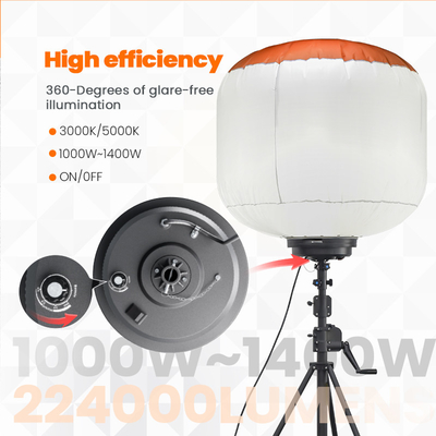 1000W Κατασκευαστικό εργοτάξιο LED φουσκωμένο 360 μοίρες φως μπαλόνι IP65 υψηλή φωτεινότητα